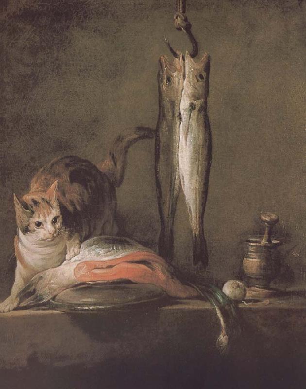 Jean Baptiste Simeon Chardin Two cats salmon mackerel oil painting image